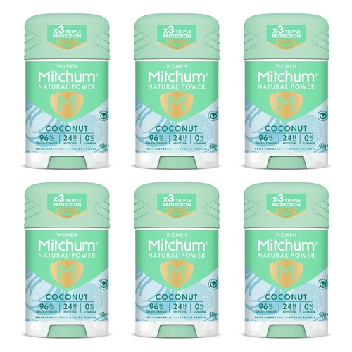 Mitchum Natural Deodorant Stick Coconut 40g Pack of 6