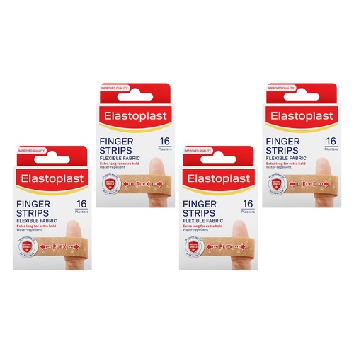 Elastoplast Finger Strips Flexible Fabric 16 Pack Bundle of 4