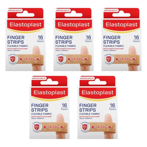 Elastoplast Finger Strips Flexible Fabric 16 Pack Bundle of 5