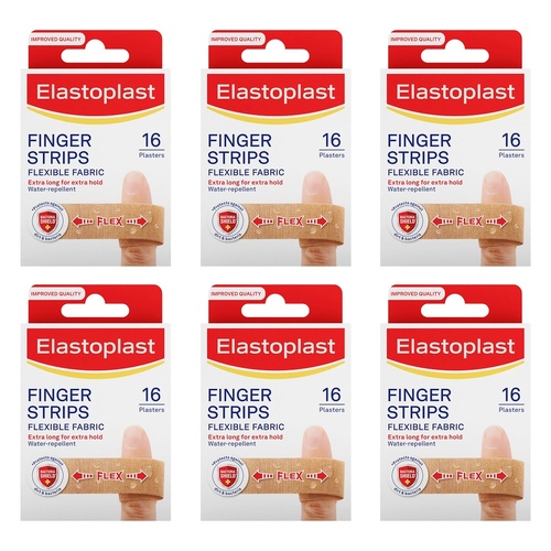 Elastoplast Finger Strips Flexible Fabric 16 Pack Bundle of 6
