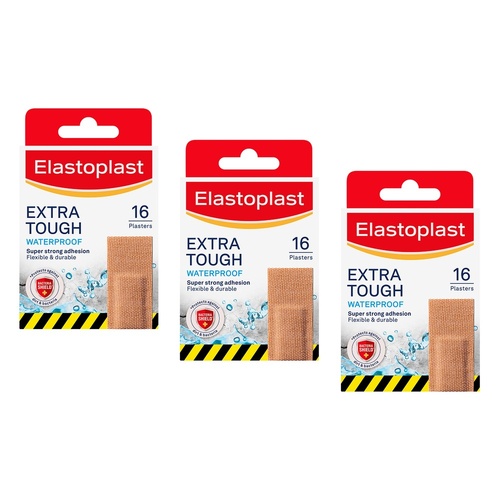 Elastoplast Extra Tough Waterproof Plasters 16 Pack Bundle of 3
