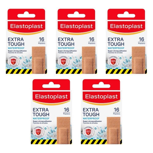 Elastoplast Extra Tough Waterproof Plasters 16 Pack Bundle of 5
