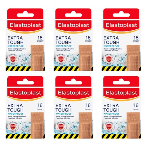Elastoplast Extra Tough Waterproof Plasters 16 Pack Bundle of 6