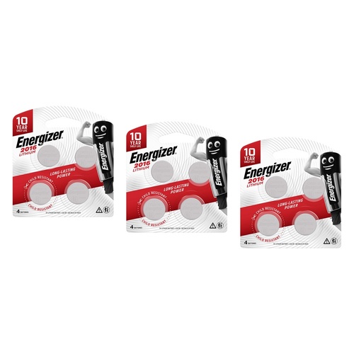 Energizer 2016 Lithium Coin Batteries 4 Pack Bundle of 3