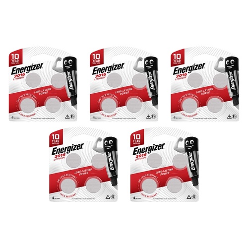 Energizer 2016 Lithium Coin Batteries 4 Pack Bundle of 5