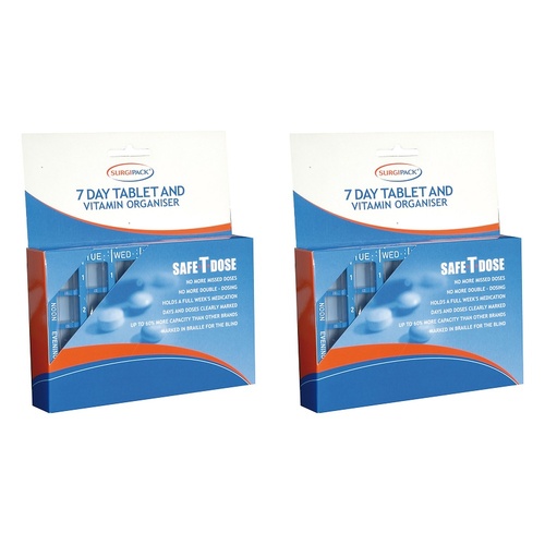 SurgiPack Safe-T-Dose Morning Lunch Evening Bed Pill Organiser Pack of 2