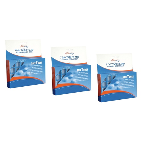 SurgiPack Safe-T-Dose Morning Lunch Evening Bed Pill Organiser Pack of 3