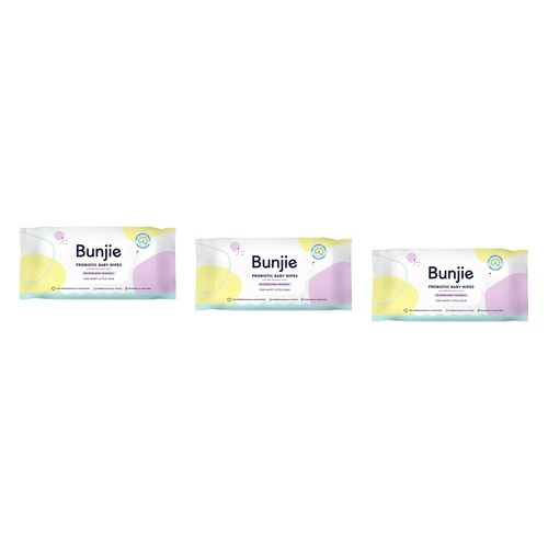 Bunjie Probiotic Baby Wipes, Microbiome Friendly, 80 Wipes Pack of 3