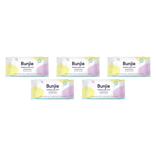 Bunjie Probiotic Baby Wipes, Microbiome Friendly, 80 Wipes Pack of 5