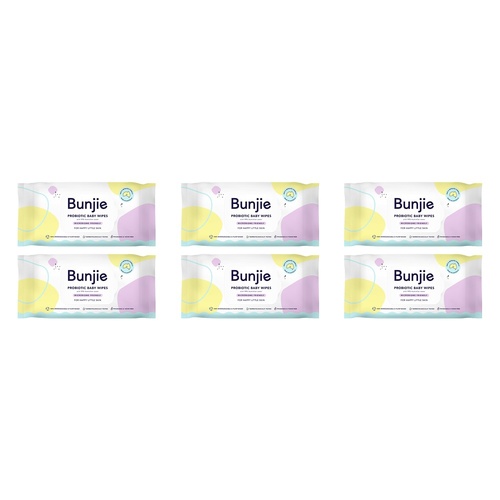 Bunjie Probiotic Baby Wipes, Microbiome Friendly, 80 Wipes Pack of 6