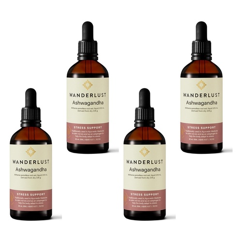 Wanderlust Ashwagandha Liquid Herbal Extract Drops 90mL Pack of 4