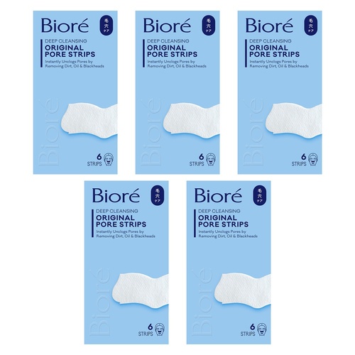 Biore Original Deep Cleansing Pore Strips 6 Pack Bundle of 5