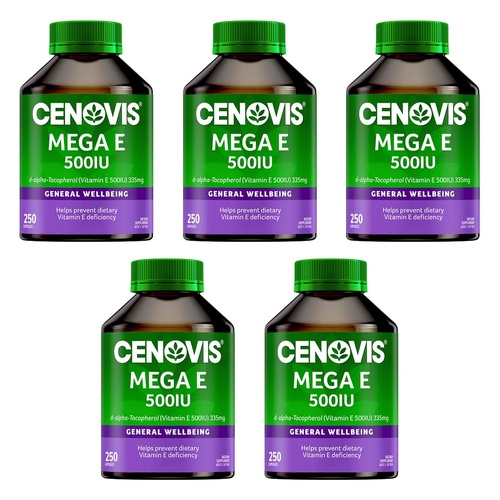 Cenovis Mega Vitamin E 500IU 250 Capsules Pack of 5