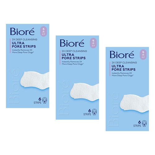 Biore Ultra Deep Cleansing Pore Strips 6 Pack Bundle of 3