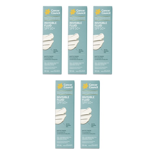 Cancer Council Face Day Wear Fluid Matte Invisible SPF 50+ 50mL Pack of 5