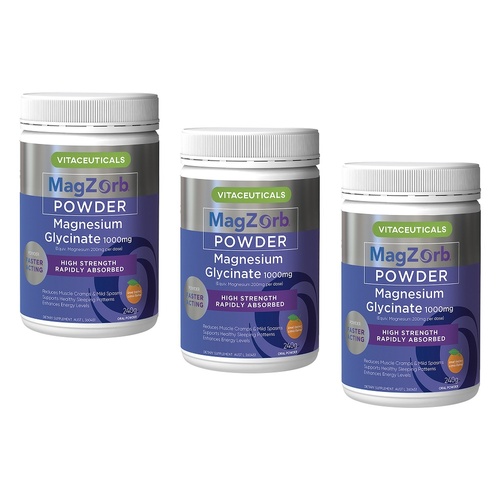 Magzorb Magnesium Glycinate Powder 240g Pack of 3