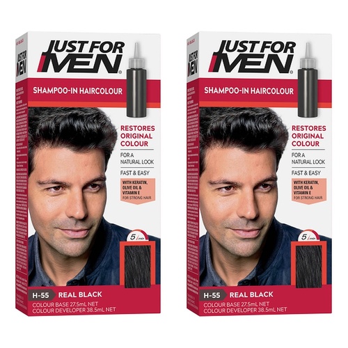 Just For Men Shampoo-In Haircolour Real Black 66mL Pack of 2