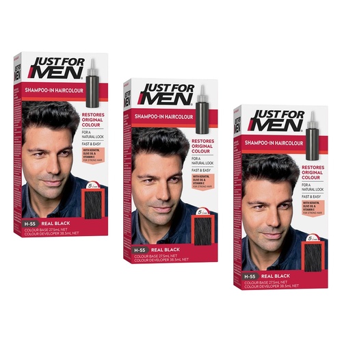 Just For Men Shampoo-In Haircolour Real Black 66mL Pack of 3