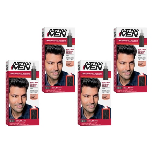 Just For Men Shampoo-In Haircolour Real Black 66mL Pack of 4