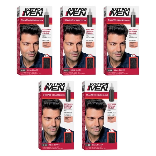 Just For Men Shampoo-In Haircolour Real Black 66mL Pack of 5