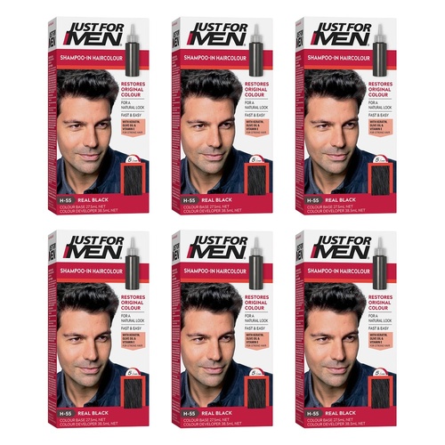 Just For Men Shampoo-In Haircolour Real Black 66mL Pack of 6