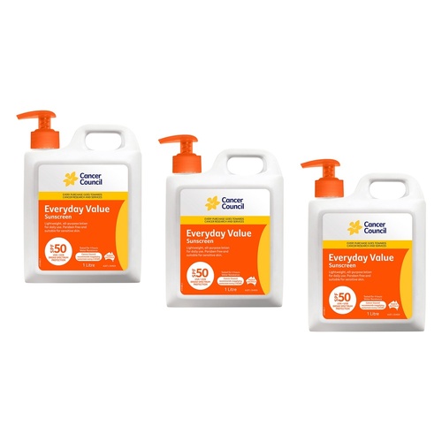 Cancer Council Everyday Value Sunscreen SPF 50 1L Pack of 3