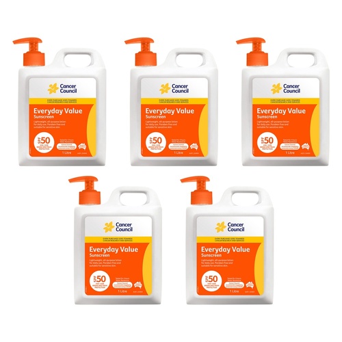 Cancer Council Everyday Value Sunscreen SPF 50 1L Pack of 5