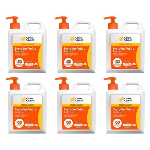 Cancer Council Everyday Value Sunscreen SPF 50 1L Pack of 6