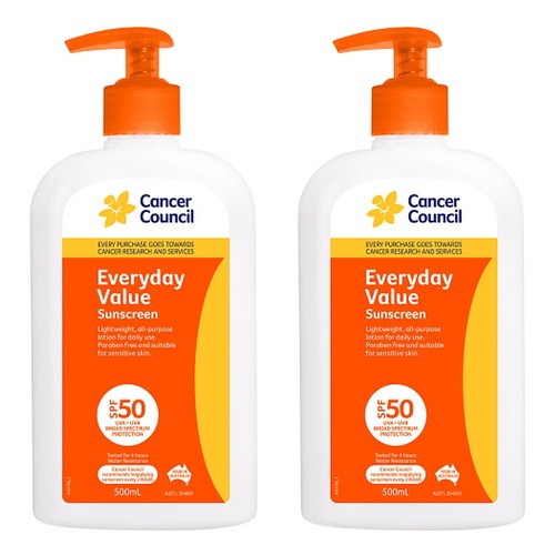 Cancer Council Everyday Value Sunscreen SPF 50 500mL Pack of 2