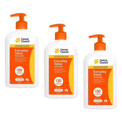 Cancer Council Everyday Value Sunscreen SPF 50 500mL Pack of 3