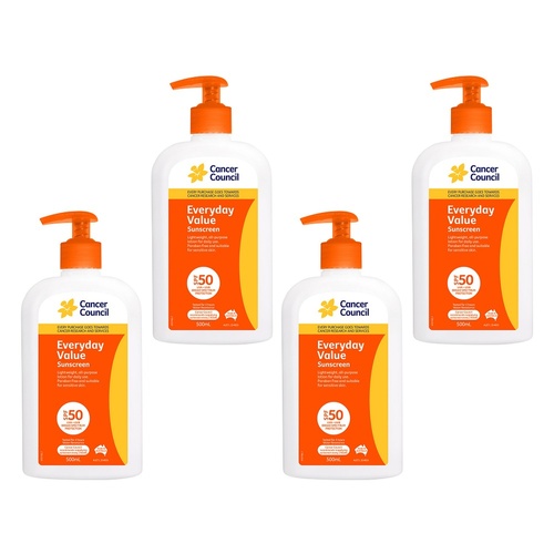 Cancer Council Everyday Value Sunscreen SPF 50 500mL Pack of 4