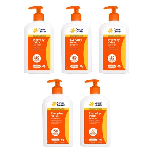 Cancer Council Everyday Value Sunscreen SPF 50 500mL Pack of 5