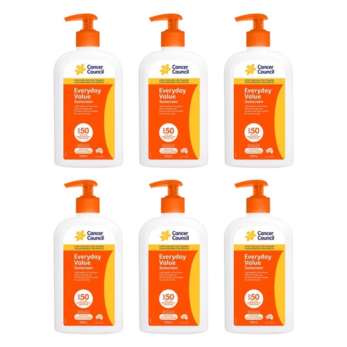 Cancer Council Everyday Value Sunscreen SPF 50 500mL Pack of 6