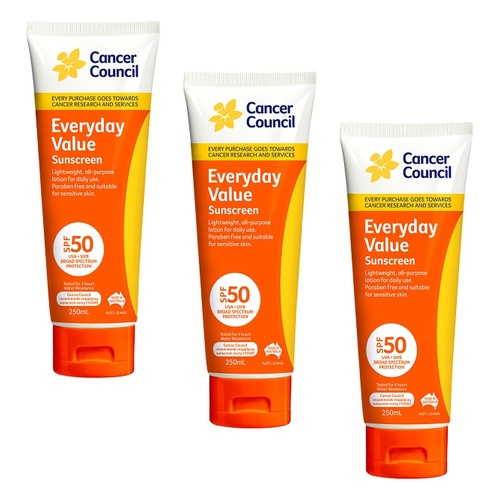 Cancer Council Everyday Value Sunscreen SPF 50 250mL Pack of 3