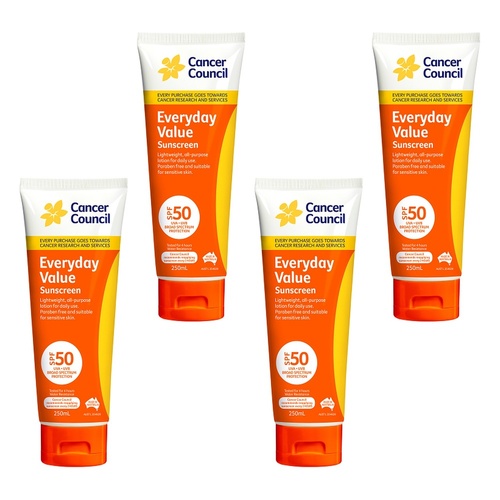 Cancer Council Everyday Value Sunscreen SPF 50 250mL Pack of 4