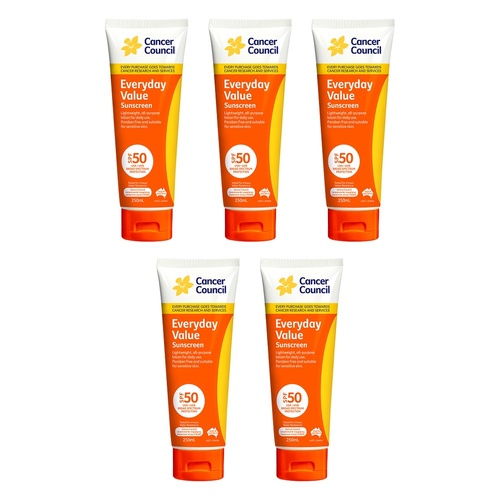 Cancer Council Everyday Value Sunscreen SPF 50 250mL Pack of 5