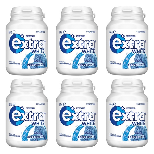 Extra White Peppermint Sugar Free Chewing Gum 64g x 6 Bundle of 6
