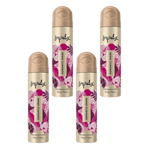 Impulse Body Spray Romantic Spark 75mL Pack of 4