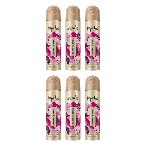 Impulse Body Spray Romantic Spark 75mL Pack of 6