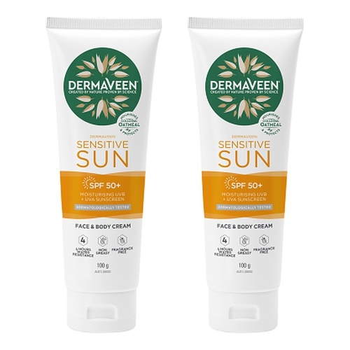 DermaVeen Sensitive Sun SPF 50+ Face & Body Cream 100g Pack of 2