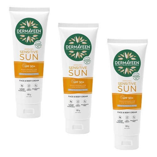 DermaVeen Sensitive Sun SPF 50+ Face & Body Cream 100g Pack of 3