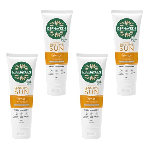 DermaVeen Sensitive Sun SPF 50+ Face & Body Cream 100g Pack of 4