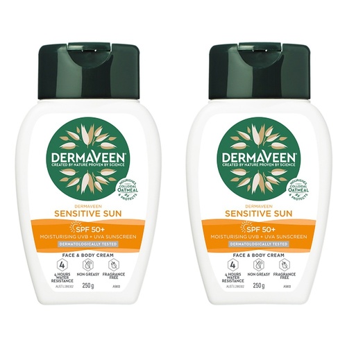 DermaVeen Sensitive Sun SPF 50+ Face & Body Cream, Colloidal Oatmeal, Pack of 2