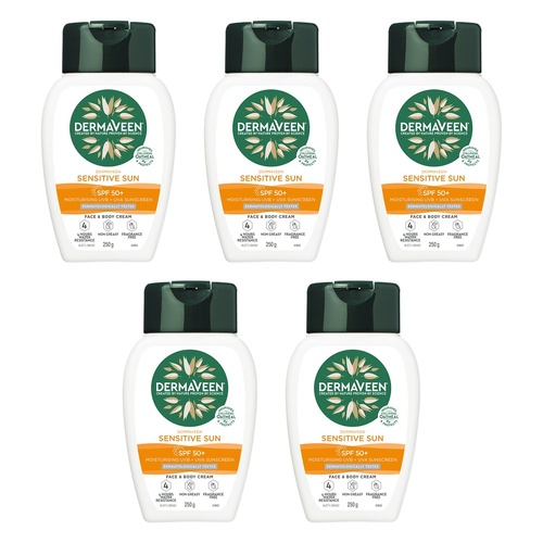 DermaVeen Sensitive Sun SPF 50+ Face & Body Cream, Colloidal Oatmeal, Pack of 5