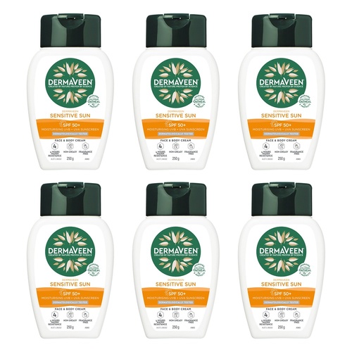 DermaVeen Sensitive Sun SPF 50+ Face & Body Cream, Colloidal Oatmeal, Pack of 6