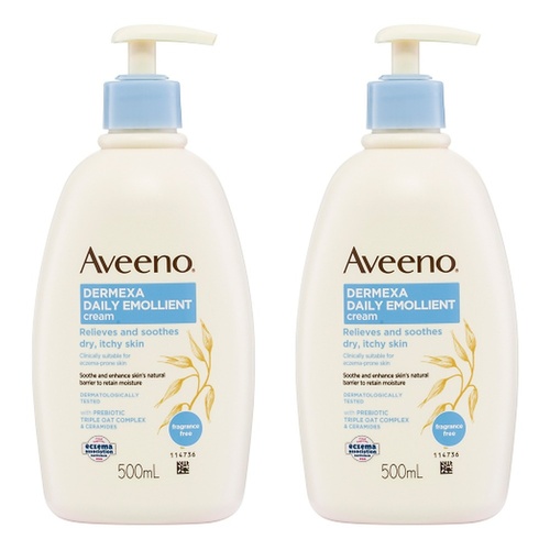 Aveeno Dermexa Daily Emollient Fragrance Free Body Cream 500mL Pack of 2