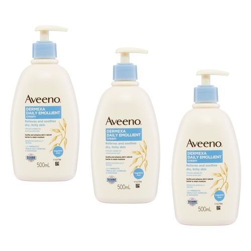Aveeno Dermexa Daily Emollient Fragrance Free Body Cream 500mL Pack of 3