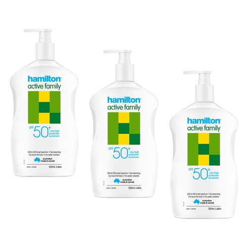 Hamilton Active Family Lotion SPF 50+ 500mL Pack of 3