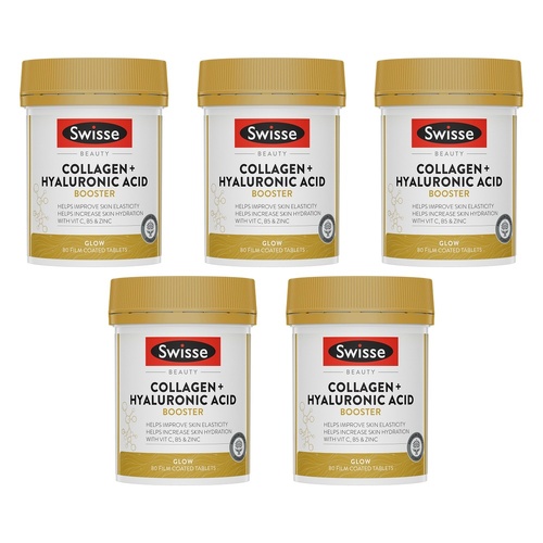 Swisse Beauty Collagen + Hyaluronic Acid Booster 80 Tablets Pack of 5