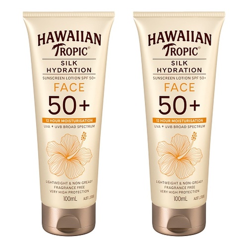Hawaiian Tropic Silk Hydration Fragrance Free Face Sunscreen SPF50+ Pack of 2
